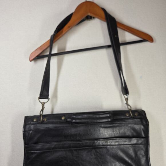 Vintage Leather Satchel Black Mens Laptop Case Business Workwear Designer Buckle - Picture 10 of 15